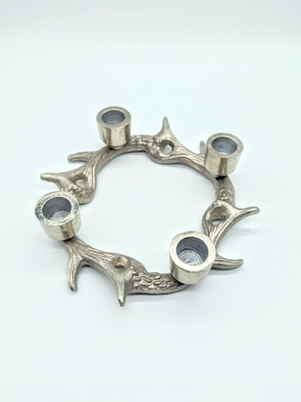 Silver Antler 4-Station Round Metal Taper Candle Holder